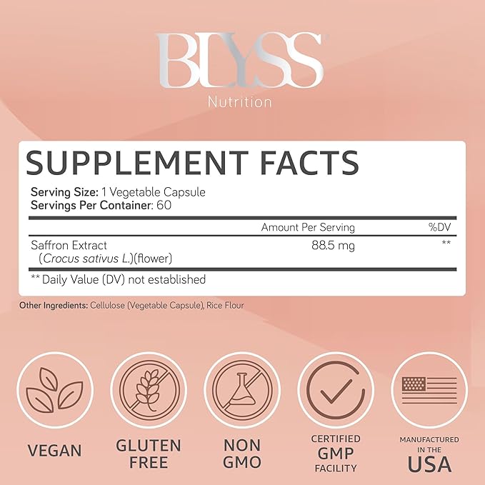 Saffron Supplements – Saffron Extract Pills for Women – Support Mood Energy Boost PMS Mental Clarity &amp Metabolism - Non-GMO Gluten Free 60 Vegan Capsules