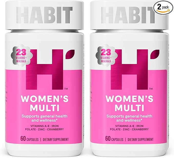 Habit Womens Multi Supplement 2 Pack (120 Capsules) - New Look Supports General Health &amp Wellness 23 Essential Vitamins and Minerals Fruit extracts Folate Iron B12 Biotin Non-GMO