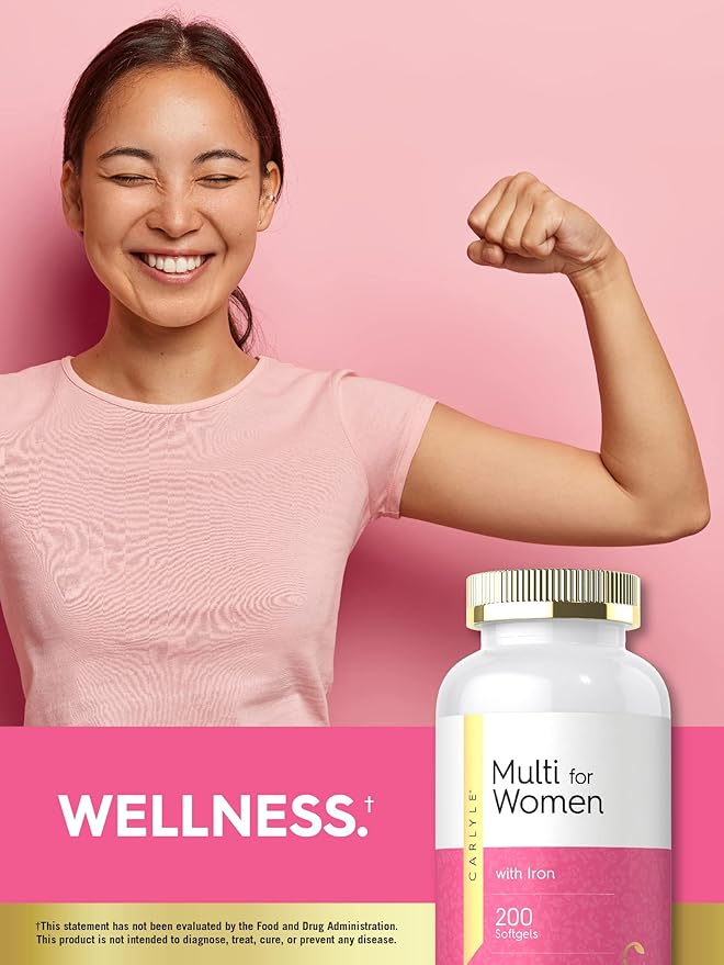 Carlyle Multivitamin for Women | 200 Softgels | Support Supplement with Iron | Essential Vitamins Minerals and Omegas | Non-GMO &amp Gluten Free Formula