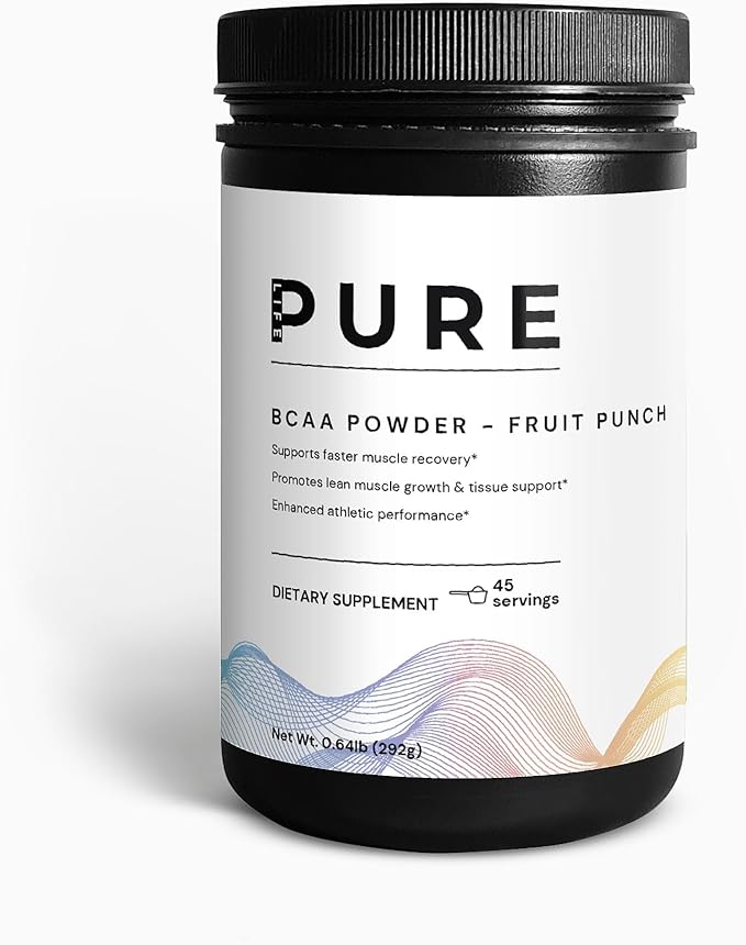 PURE LIFE BCAA Powder – Fruit Punch Flavor | 45 Servings | Clean BCAA Supplement with Glutamine for Muscle Recovery &amp Energy | Natural Workout Support for Men &amp Women