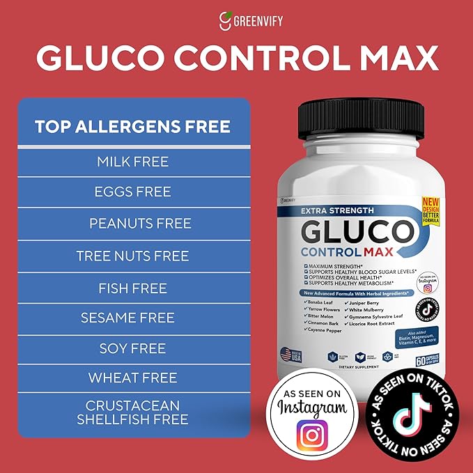 Gluco Control Max All Natural Formula to Maintain Healthy Levels Maximum Strength Daily Formula Blood Reviews (1 Pack - 60 Capsules)