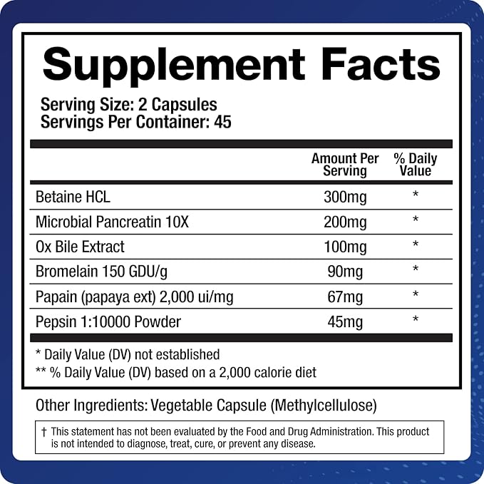 Digestive Enzymes Supplement (90 Capsules) Support Digestion - with Purified Bile Pancreatin Plant Enzymes Ox Bile Betaine HCL Support Digestion of Fats Carbohydrates and Proteins