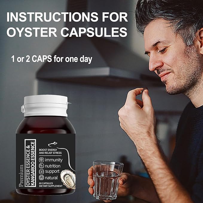 Oyster Extract for Men &amp Oyster Essence Kangaroo Essence Organic Pure Oysters Extract Peptides Capsules for Men &amp Women Supports Energy &amp Immune Boost Zinc 60 Capsules