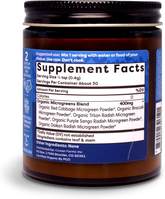 Whole Food Microgreens Powder - US Grown Small Batch Nutritional Booster - Broccoli Cabbage and Radish Microgreens Powder Blend - Cellular Health - 30 Servings / 12g
