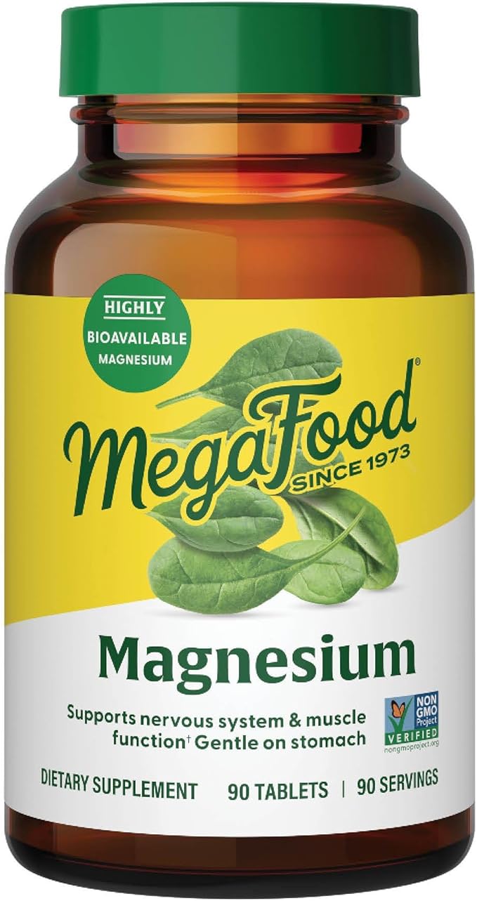 Megafood Magnesium Supplement with Fermented Magnesium Glycinate - Chelated - Supports Heart &amp Nervous System - Vegan Gluten-Free Non-GMO Kosher - Made Without 9 Food Allergens - 90 Tablets