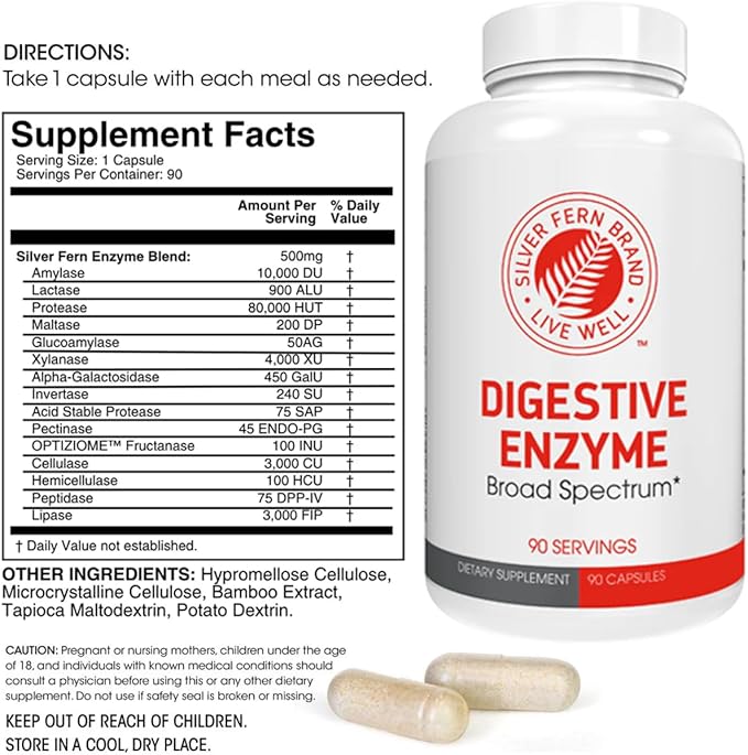 Silver Fern Brand Ultimate High Potency Digestive Enzyme Supplement - 2 Bottles - 100% Intestinal Coverage - Digestive Comfort - Improve Food Tolerability