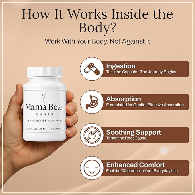 Mama Bear Oasis Nerve Support Capsules for Neuropathy - Advanced Nerve Vitamins &amp Repair Formula - Mobility Boost &amp Calm Blend - Regeneration Health Supplements - Neuropathy &amp Recovery Cap