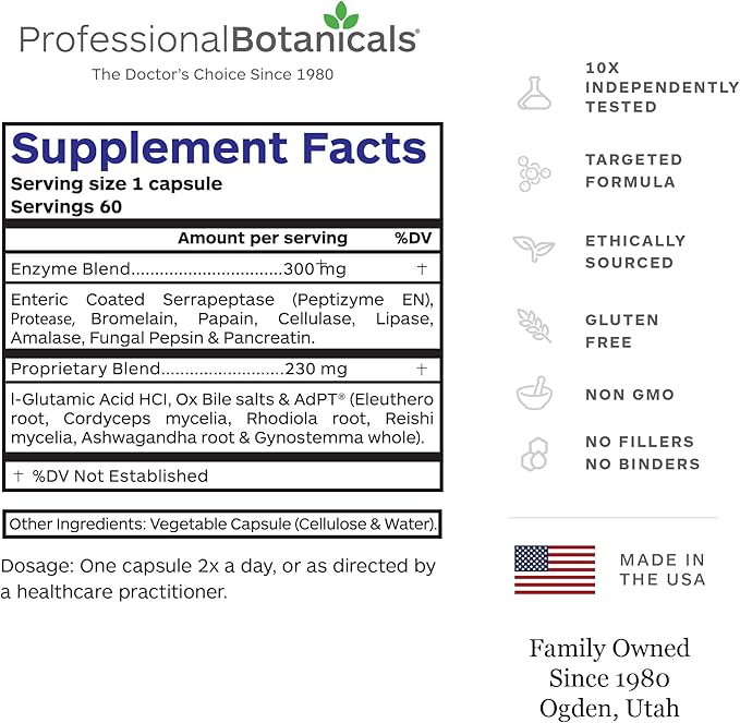 Professional Botanicals DI-AIDE Enzymes Advanced Digestive Support Relieves Bloating &amp Indigestion Natural Ingredients Vegan &amp Non-GMO – 120 Capsules