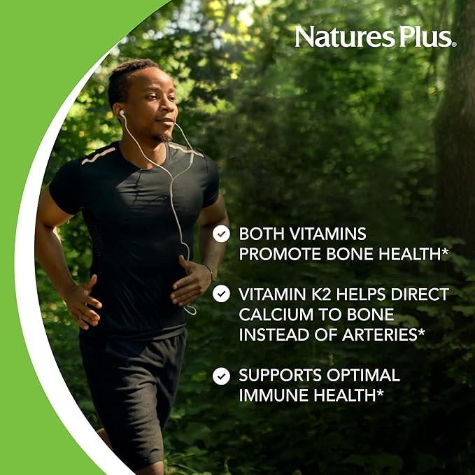 NaturesPlus Vitamins D3 (1000 IU) &amp K2 (100 mcg) - Vegetarian Gluten Free - 90 Capsules 90 Servings