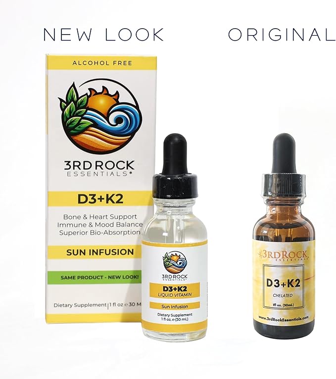 3rd Rock Essentials Vitamin D3 4000 IU + K2 MK-7 Liquid Drops – High Absorption Chelated Formula – 600 Drops (4 Month Supply) – Bone Immune &amp Calcium Support – Non-GMO Gluten Free Supplement
