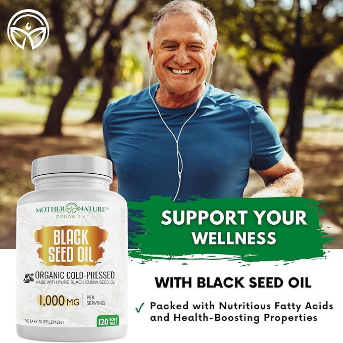 Black Seed Oil Capsules 1000mg Organic Cold Pressed Black Cumin High TQ Immune &amp Joint Support 120 Count (2 Month Supply)