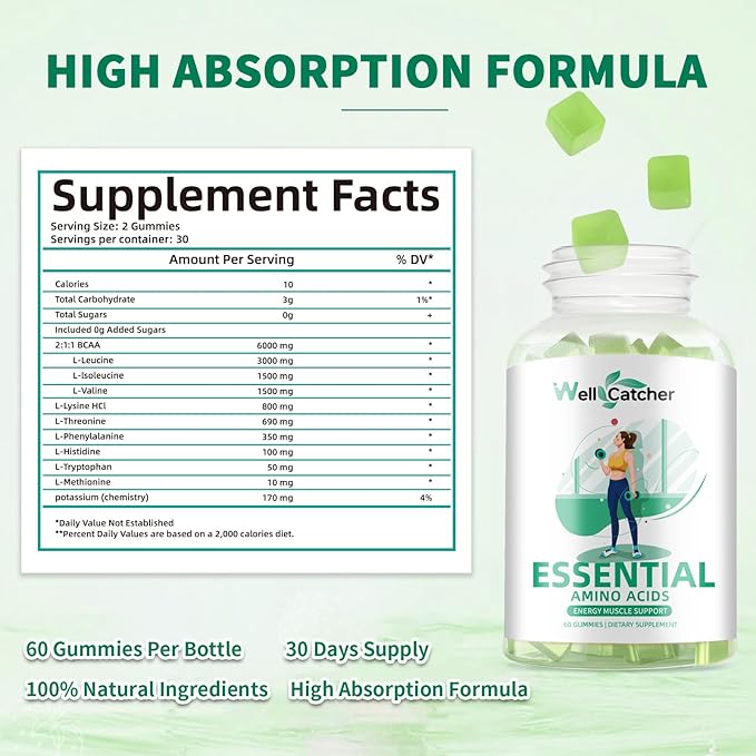 HMB and Leucine Gummies with Essential Amino Acids Gummies for Muscle Growth Energy Support