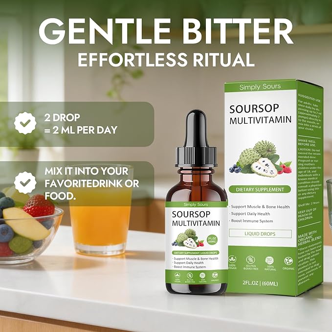 Simply Sours Organic Soursop Graviola Extract Drops - 5000mg Pure Leaf &amp Fruit Liquid Supplement Sugar-Free Gluten-Free 2 fl oz (60 Servings)