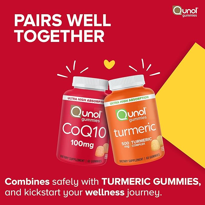 Qunol CoQ10 Gummies CoQ10 100mg Delicious Gummy Supplements Helps Support Heart Health Vegan Gluten Free Ultra High Absorption 2 Month Supply (60 Count Pack of 2)