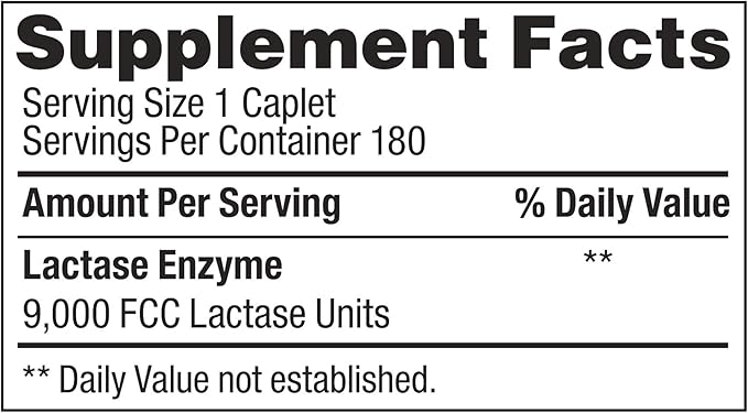 Fast Acting Lactase 360 Caplets Generic Lactase Fast Act 9000 FCC Units per Caplet