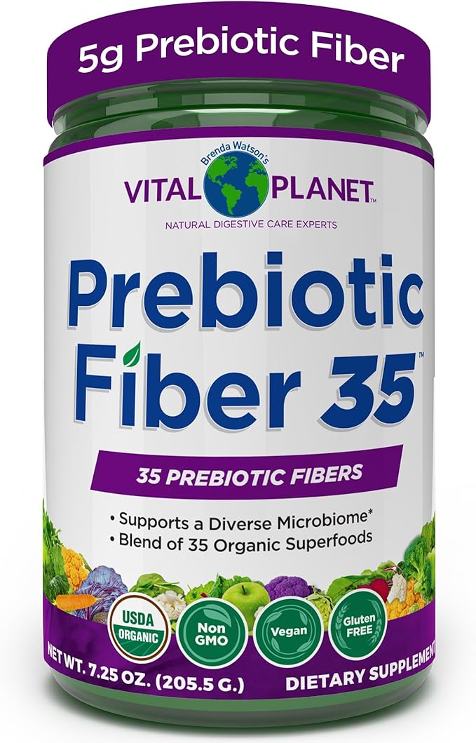 Vital Planet - Fiber 35 Powder Diverse Fiber Supplement for Dietary Support and Occasional Constipation with 35 Prebiotic Fibers and 35 Organic Superfoods to Maintain Bowel Regularity 6.77 oz