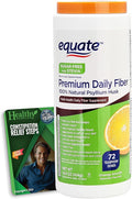 Equate Premium Daily Fiber Psyllium Husk Sugar-Free with Stevia 14 OZ Over 70 Teaspoon Doses - Orange Flavor and Vital Volumes Constipation Tips Card - Bundle