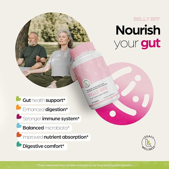 BELLY BFF Probiotic Supplement - 40 Billion CFU Daily Gut Health Complex Support - Astragalus &amp Lactobacillus Acidophilus Digestive Health Probiotics for Women &amp Men - 60 Vegan Shelf Stable Ca
