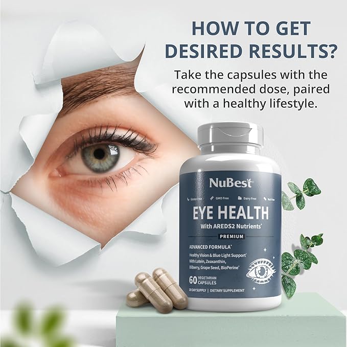 NuBest AREDS 2 Eye Vitamins with Beta Carotene Carrot Powder 20mg Lutein 4mg Zeaxanthin Bilberry Grape Seed BioPerine B-Complex Multivitamin for Eye Health | Pack 2