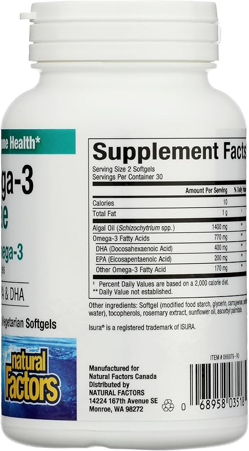 Natural Factors RxOmega-3 Algae 770 mg 60 Softgels