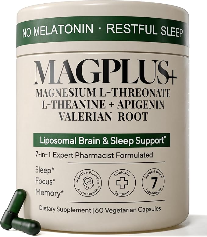 Magnesium L-Threonate with Apigenin Valerian Root &amp L-Theanine – No Melatonin Restful Sleep &amp Brain Supplement – Clinically Studied 7-Ingredient Formula – Memory &amp Focus – 60 Capsules