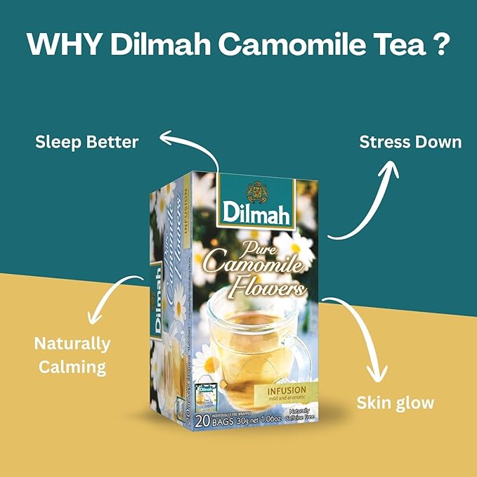 Dilmah Single Origin Camomile Ceylon Herbal Tea – 100% Pure Camomile Flowers Naturally Caffeine-Free Herbal Infusion – 20 Individually Foil-Wrapped Bags per Pack (3-Pack 60 tea bags Total)