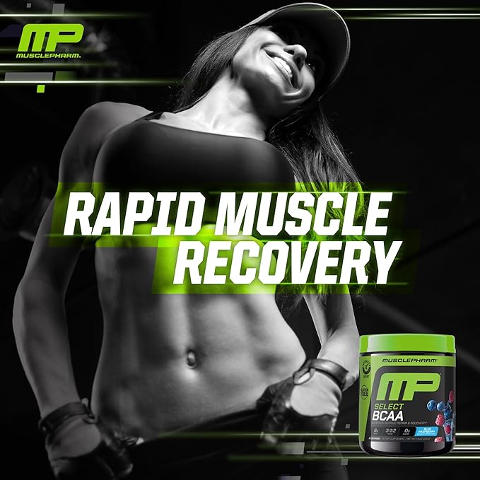 MusclePharm Essentials BCAA Powder Pre &amp Post Workout Recovery Drink Supports Muscle Recovery &amp Energy Production Essential Amino Acids Supplement 30 Servings Blue Raspberry Flavor