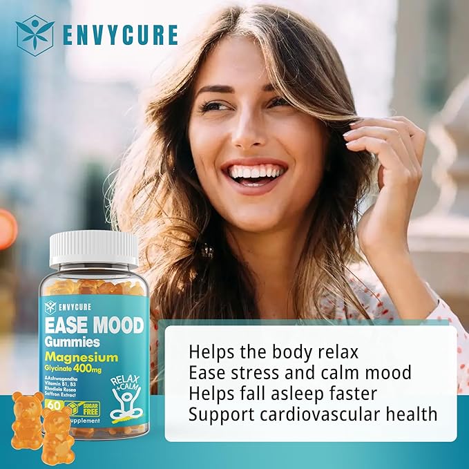 Sugar Free Magnesium Glycinate Gummies 400mg with Ashwagandha B1 B3 Rhodiola Rosea &amp Saffron for Support Rest Mood &amp Energy Calm Magnesium Gummies for Adults Chewable Magnesium Supplement