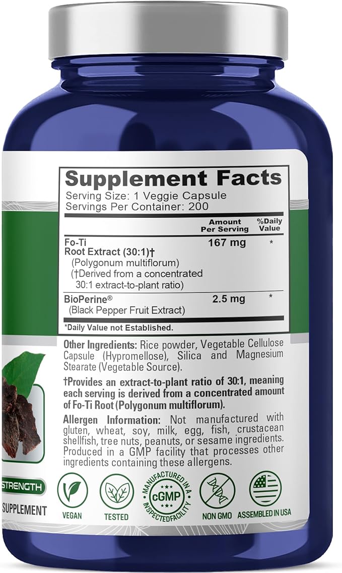 NusaPure Fo-Ti Capsules 167 mg 200 Veg Capsules (Non-GMO Vegan)