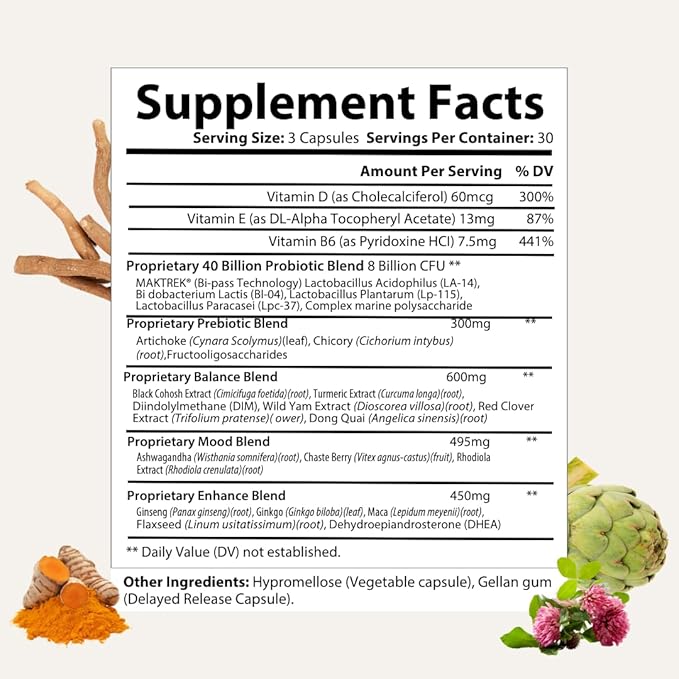 Besti Supplements Daily Perimenopause Support – Probiotic &amp Prebiotic Blend – Supports Overall Well-Being – 90 Capsules