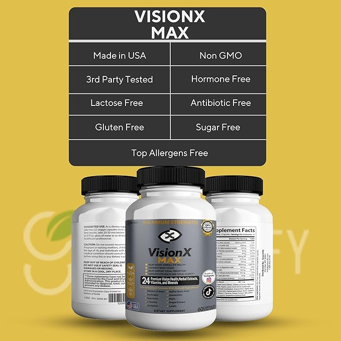 VisionX Maximum Strength Eye Health Supplement 24 Premium Vision Herbal Extracts Vitamins Minerals 60 Capsules 30-Day Supply (2)