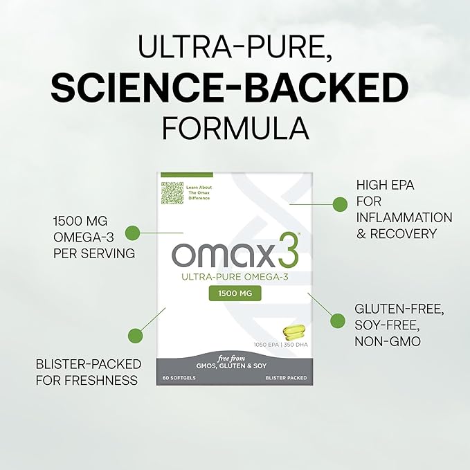 Omax3 Ultra - Pure Omega 3 Fish Oil Pills 1500 MG EPA DHA - Omega3 Fatty Acid Supplements Muscle &amp Joint - Gluten Free Wild Caught Non GMO 60-Day Supply Blister Packed (2 Boxes)