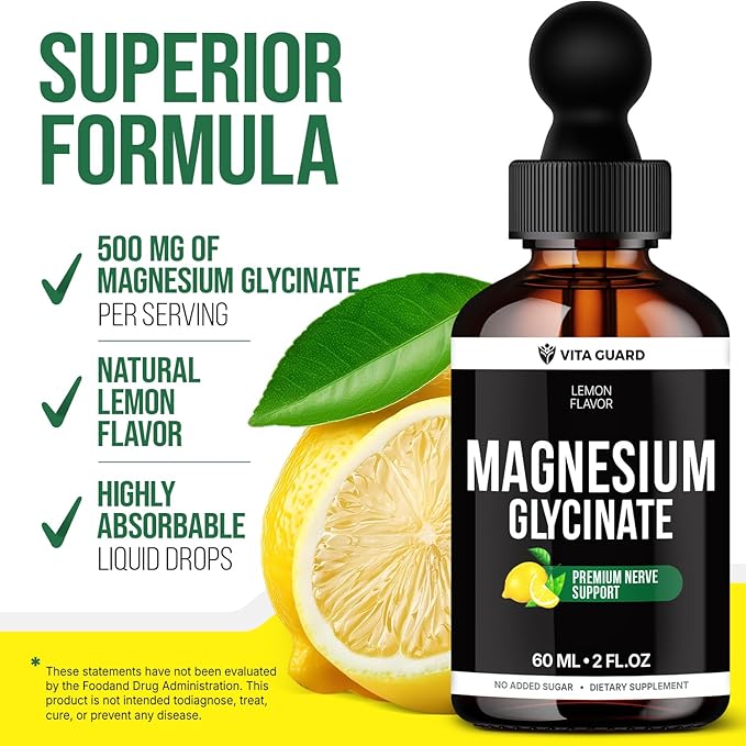 Magnesium Glycinate 500mg Liquid Drops | High-Absorption Liquid Magnesium for Relaxation Sleep Support &amp Muscle Wellness | Sugar-Free Vegan Non-GMO Magnesium Supplement