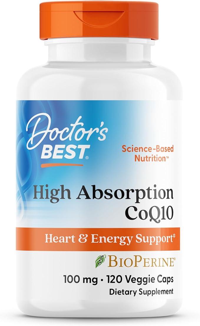 Doctor's Best High Absorption CoQ10 with BioPerine Supplement - Coenzyme Q10 Caps for Heart Health &amp Antioxidant Support CoQ10 100mg for Women &amp Men Non GMO Naturally Fermented - 120 Veg Ca