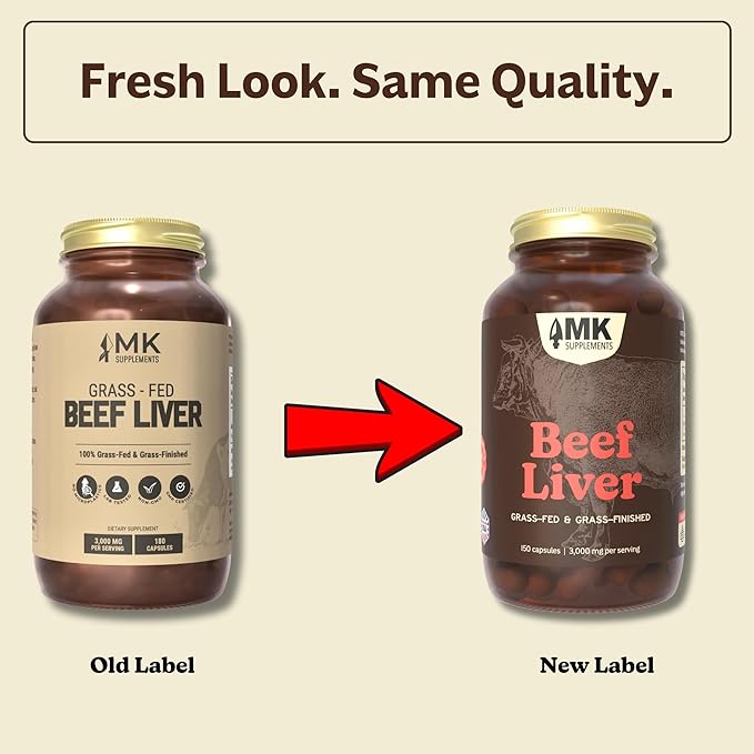 MK Supplements Grass Fed Beef Liver Supplement Supports Energy Production Detoxification Digestion Immunity and Full Body Wellness Non-GMO Freeze Dried 30 Servings (3000 mg Each)