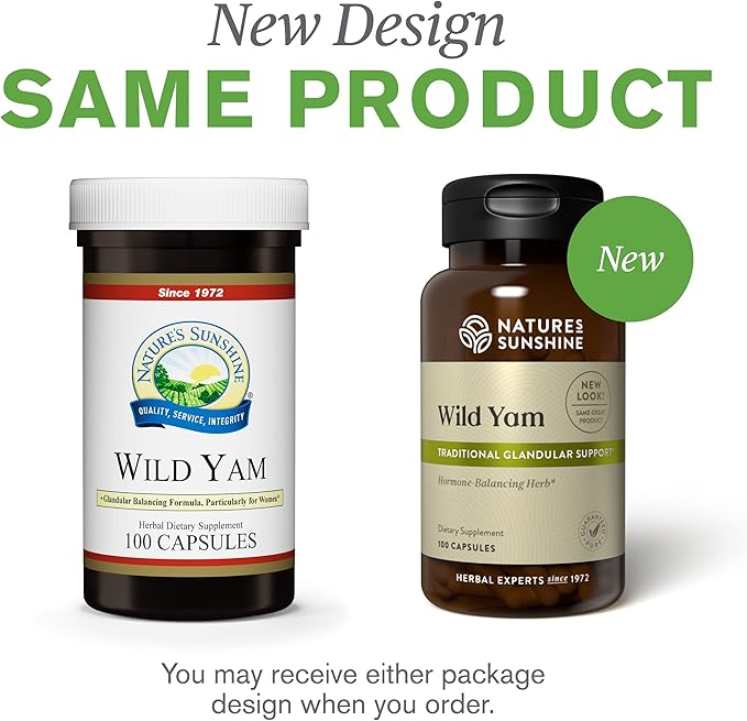 Nature's Sunshine Wild Yam Capsules - Herbal Gladular Support (100 Capsules)