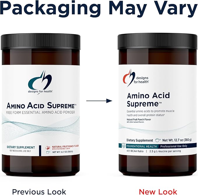 Designs for Health Complete Amino Acid Powder with BCAAs - Amino Acid Supreme Fruit Punch (30 Servings / 360g)