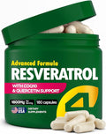 Resveratrol Supplement 1800mg with CoQ10 &amp Quercetin Support – Vitamin E &amp C (Calcium Ascorbate) – Antioxidant for Enhanced Energy Heart Health &amp Healthy-Aging Support Trans Resveratrol 1