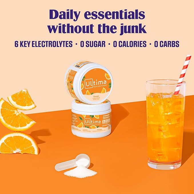 Ultima Replenisher Daily Electrolyte Powder Drink Mix – Sugar Free – Orange 30 Servings – Hydration Powder with 6 Key Electrolytes and Trace Minerals – Keto Friendly Vegan Non-GMO