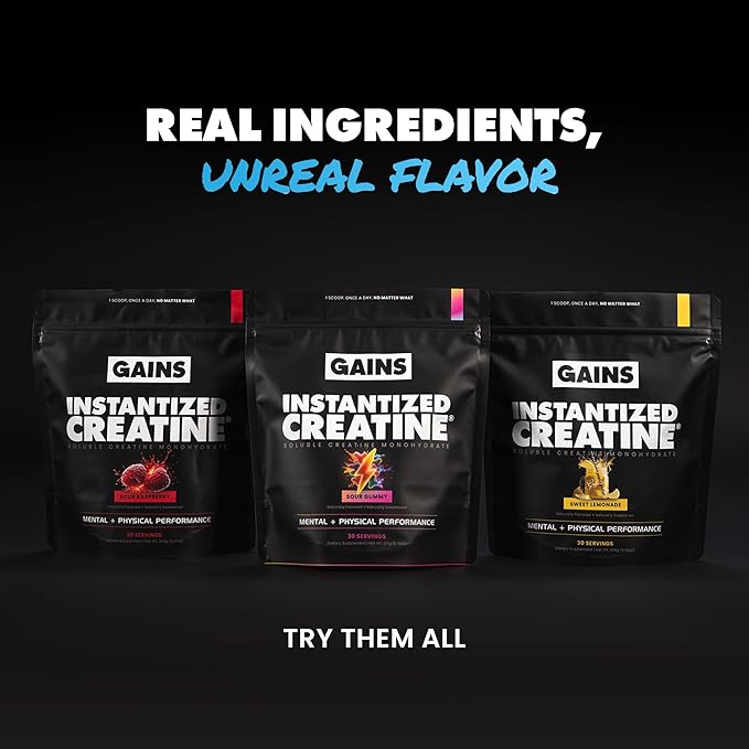 Gains in Bulk Instantized Creatine Monohydrate for Men &amp Women Soluble Pre Workout Powder Supports Muscle Building Strength and Performance Bodybuilding Supplements Blue Raspberry 30 Serving