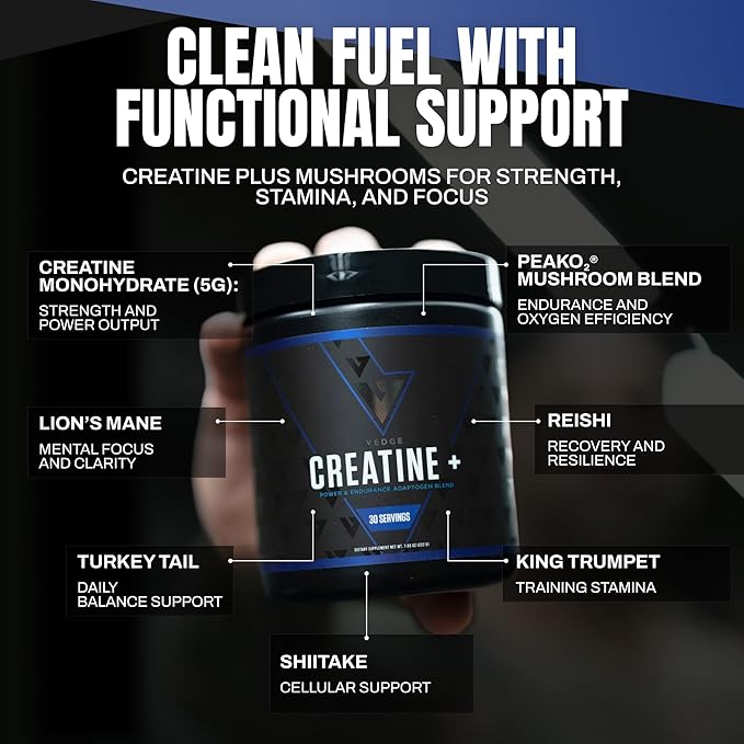 VEDGE Nutrition Creatine + | Vegan Plant-Based Creatine Monohydrate Powder | Energy Performance &amp Function | Ergogenic Aids for Athletes | Unflavored 30 Servings