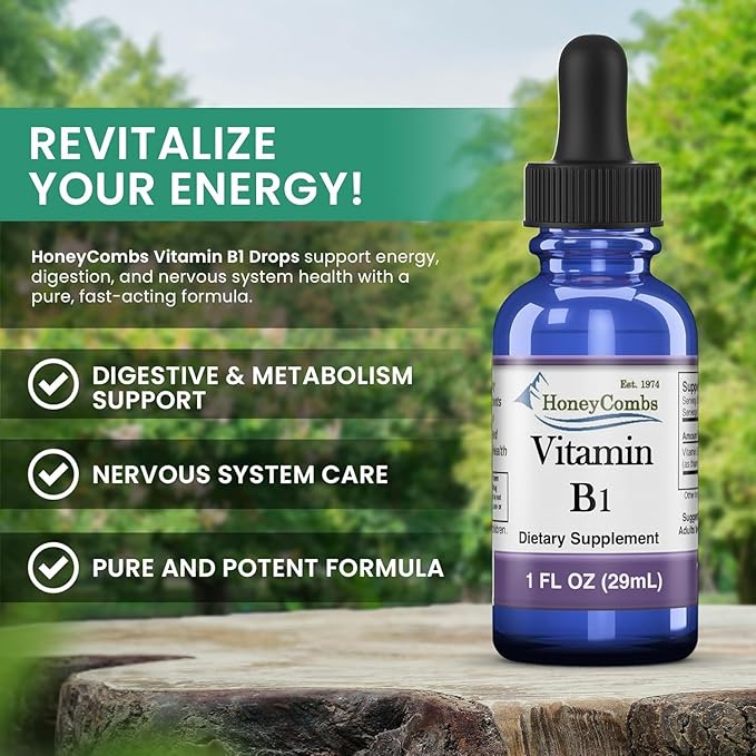 Vitamin B1 (Thiamine) Drops - High Potency Thiamine Vitamin B1 Extract - Vegan Alcohol-Free Non-GMO Vitamin Liquid - Maintain Nervous System Health Support Digestion &amp Boost Energy 1 Fl Oz.