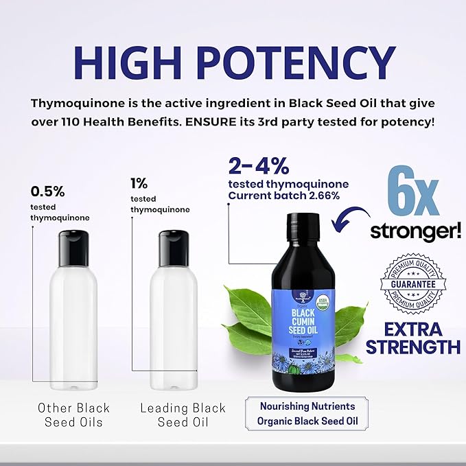 Organic Black Cumin Seed Oil-USDA-Cold Pressed –up to 6X Stronger Thymoquinone - Pure Nigella Sativa Cumin Seeds -Premium Supplement for Immune Support Skin &amp Hair (8.5 fl oz)