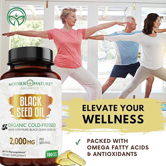 Black Seed Oil Capsules 2000mg Per Serving Organic Cold Pressed Black Cumin High TQ Immune &amp Joint Support 180 Count (3 Month Supply)