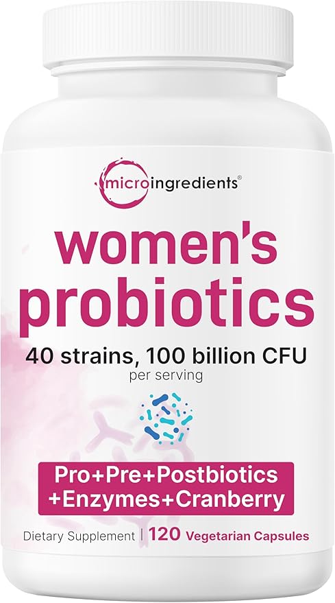 Micro Ingredients Probiotics for Women 100 Billion CFU with Prebiotics 120 Veggie Capsules | pH Balance Urinary Tract Vaginal &amp Gut Health Support* | 40 Strains with Cranberry D-Mannose &amp