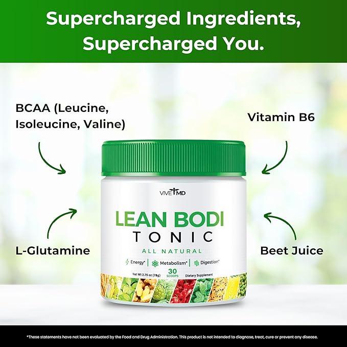 VIVE MD Nagano Lean Bodi Tonic Powder Official FormulaLean Bodi Tonic All Natural with Vitamin B6 and BCAA for Maximum Strength Cleanse and Lean Metabolic Powder Support Lean Bodi Drink (3 - Pack)