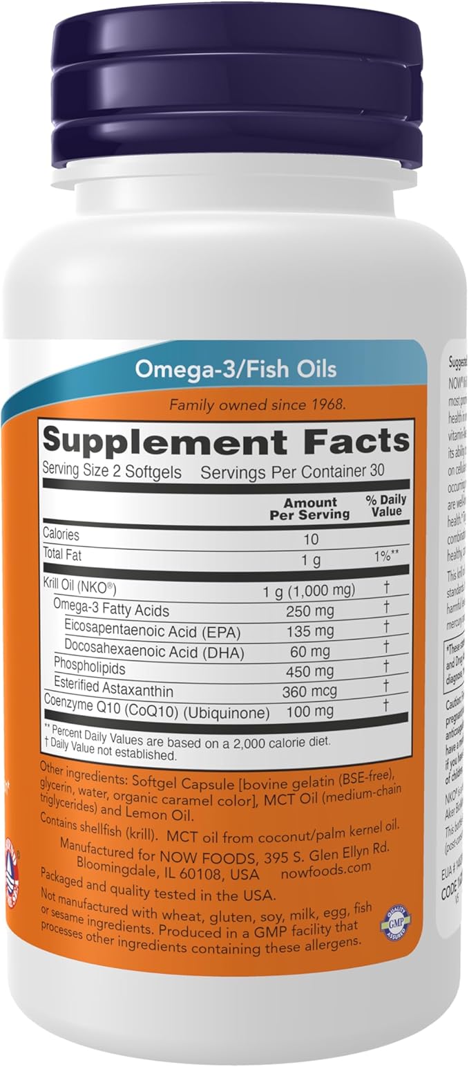 NOW Foods Supplements Krill &amp CoQ10 Phospholipid-Bound Omega-3 Heart Support* 60 Softgels
