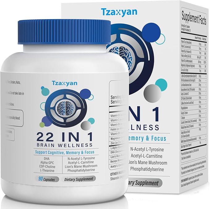Brain Supplements for Memory and Focus Clarity &amp Cognitive Improvement 300mg Alpha GPC CDP-Choline DHA Lion’s Mane L-Theanine Vitamin B6 B12 &amp Phosphatidylserine for Men &amp Women 90