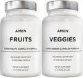Amen Fruits + Veggies Vitamins Bundle Raw Whole Food Multivitamin Capsules Greens Vegetables Red Fruits &amp Berries Vegan Blend Fibers + Phytonutrients Superfood Minerals Supplement Non-GMO 18