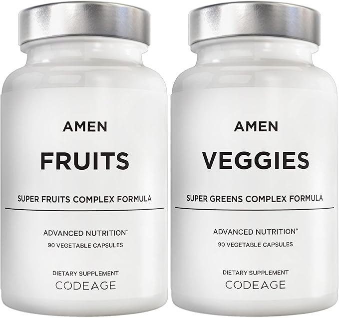 Amen Fruits + Veggies Vitamins Bundle Raw Whole Food Multivitamin Capsules Greens Vegetables Red Fruits &amp Berries Vegan Blend Fibers + Phytonutrients Superfood Minerals Supplement Non-GMO 18
